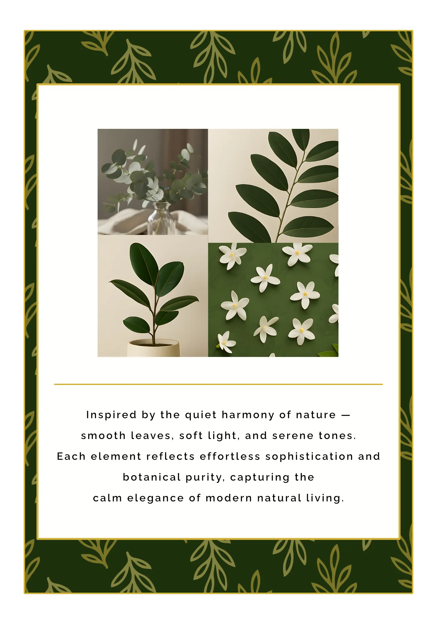 Botanica Aura botanical mood board and nature inspiration presentation page.