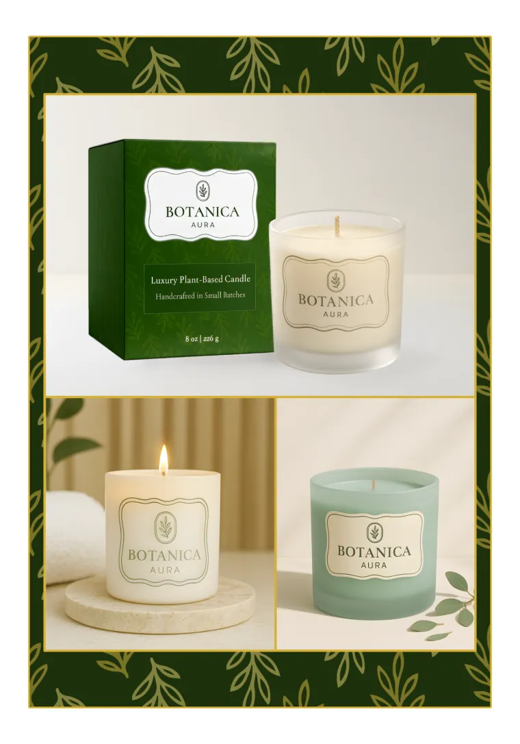 Botanica Aura candle packaging mockup collection.