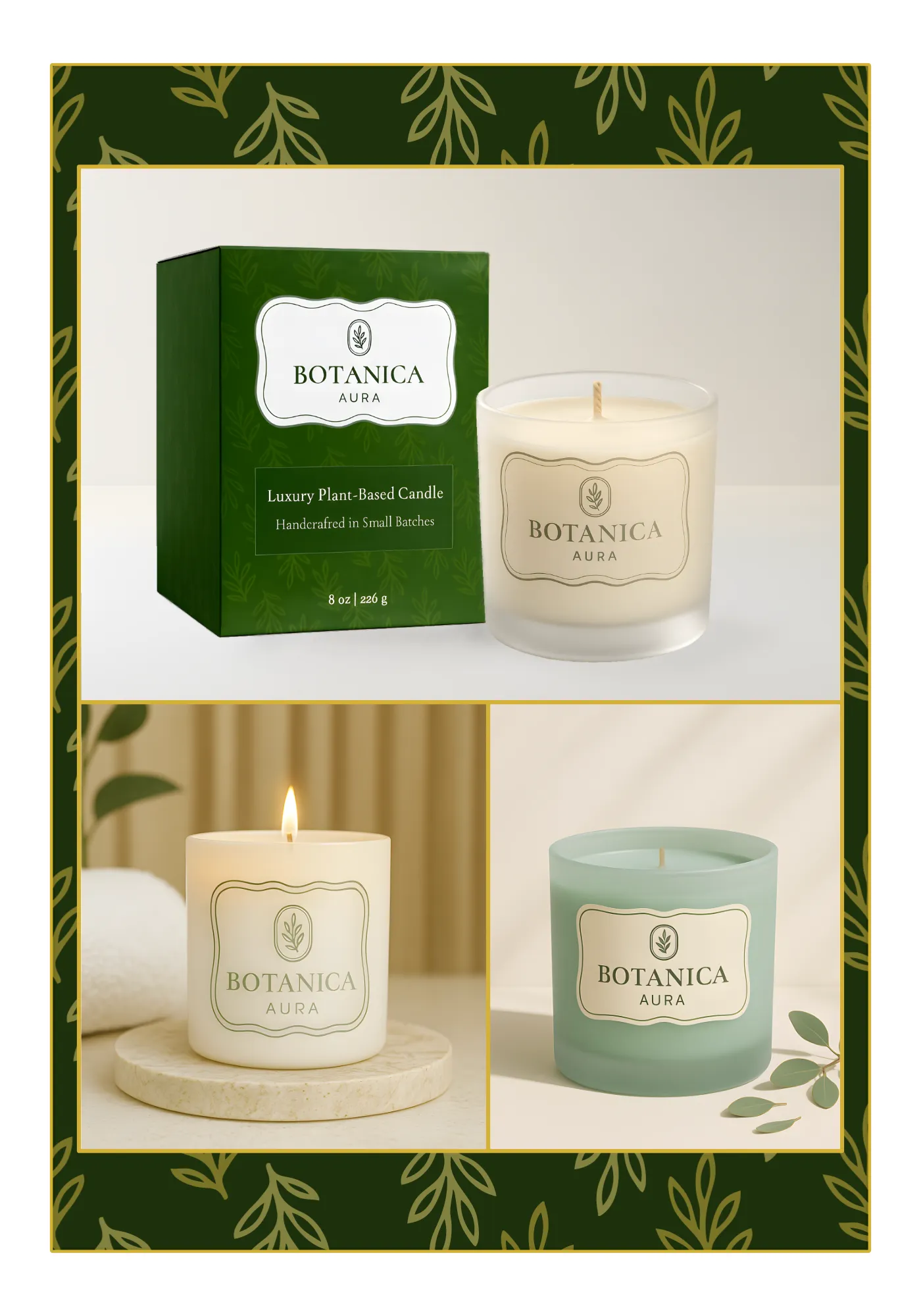 Botanica Aura candle packaging mockup collection.