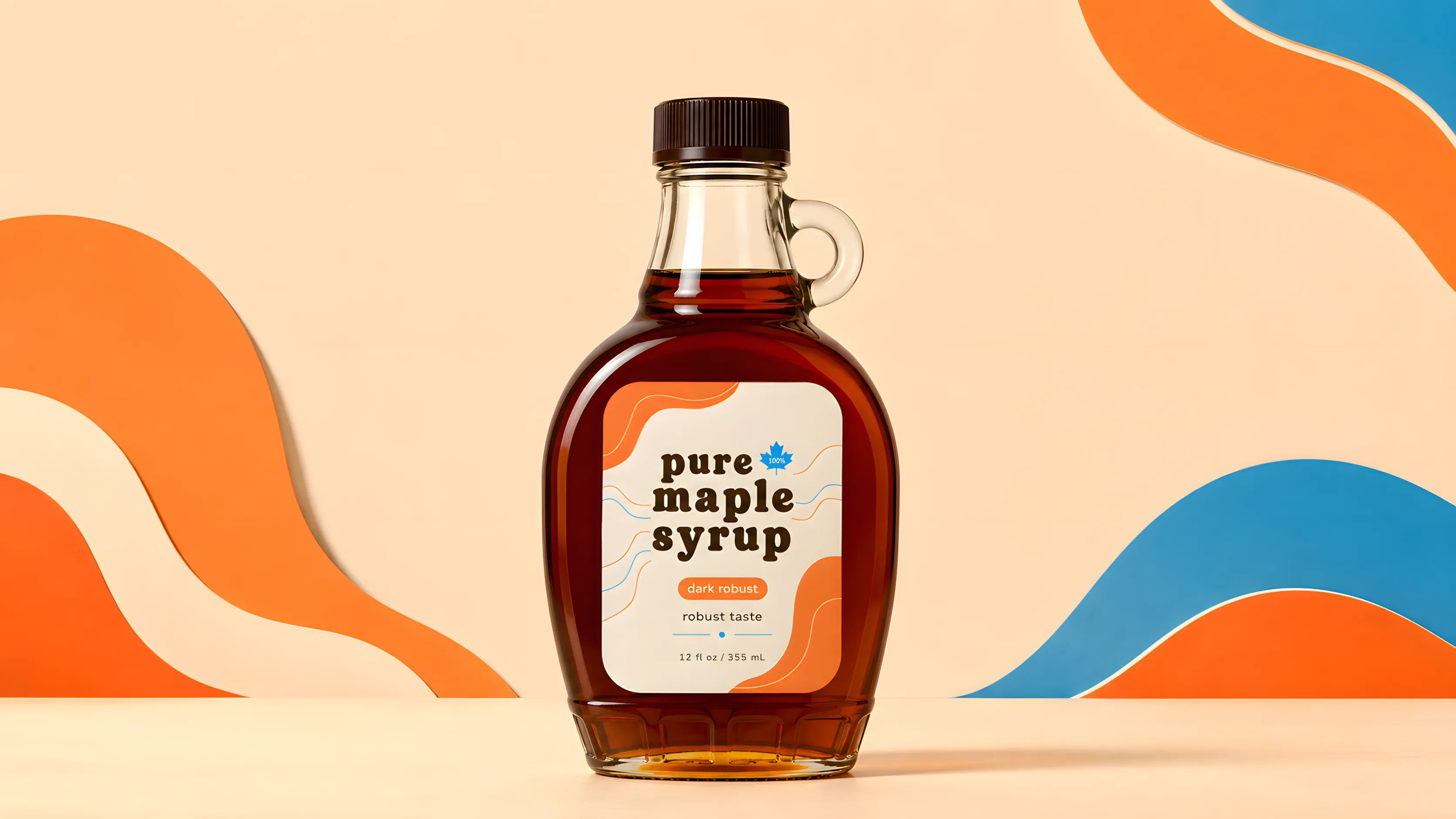 Pure Maple Syrup bottle and label mockup.
