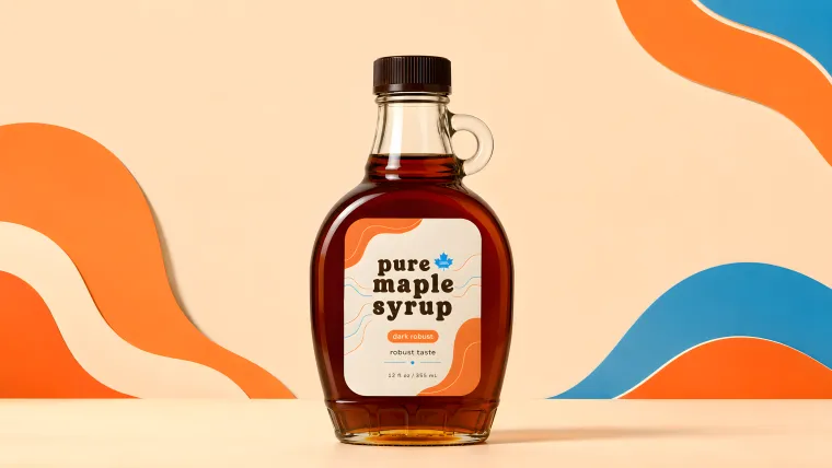 Pure Maple Syrup bottle and label mockup.