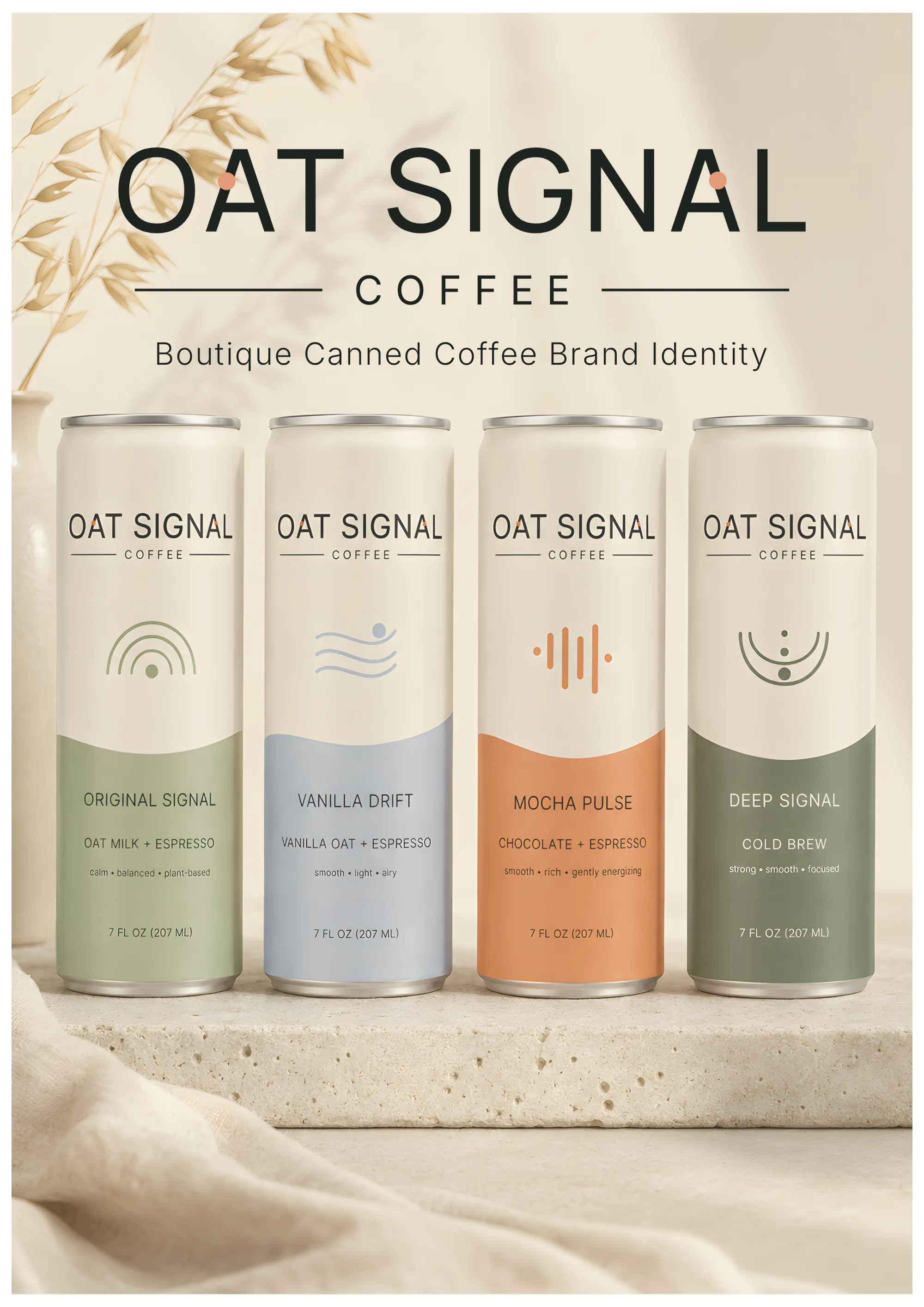 Oat Signal canned coffee brand presentation board.