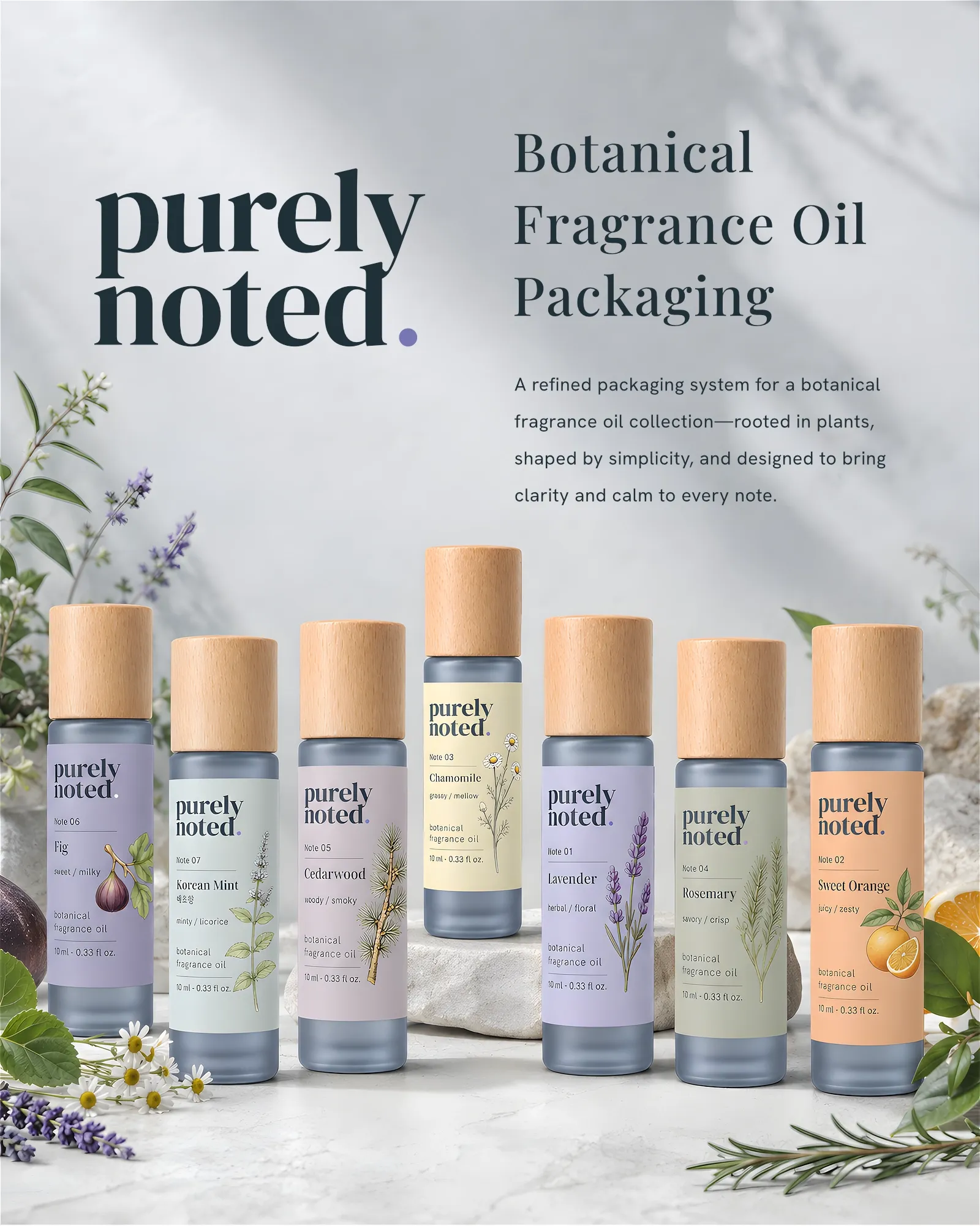 Purely Noted botanical fragrance oil collection.