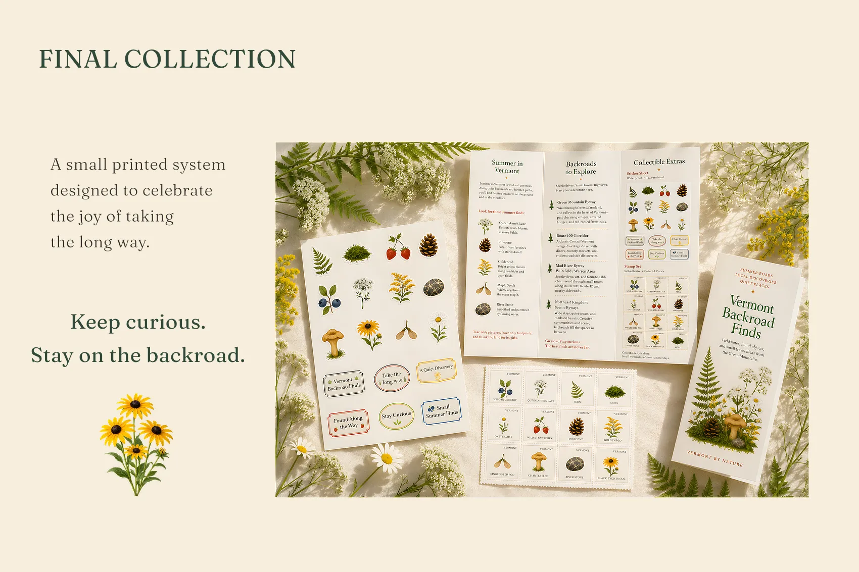 Vermont Backroad Finds final brochure, sticker, and stamp collection.
